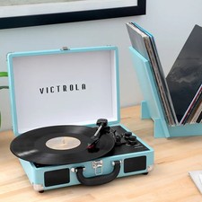 Victrola Journey+ Bundle Suitcase Record Player - Turquoise - Factory Direct picture