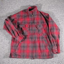 Pendleton Jacket Mens Medium Red Black Wool Brightwood Shirt Zip Plaid picture
