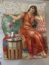 Antique c1895-1905 Embossed Die Cut Middle Eastern Woman Wall Hanging 14” picture