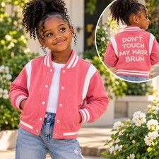 SHEIN Girls Pink Varsity Jacket Size 5Y Don’t Touch My Hair Bruh Y2K Streetwear picture