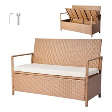Outdoor Storage Bench PE Rattan 70Gal Deck Box Waterproof Outdoor Seat & Storage picture