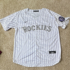 Nike Colorado Rockies Charlie Blackmon #19 White Pinstripe MLB Jersey Men’s XL picture