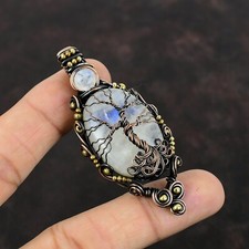 Rainbow Moonstone Copper Mom Gift Wire Wrapped Tree Of Life Pendant 2.76