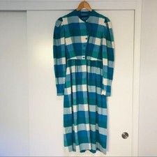 Vintage Kathryn Conover Original Blue Striped Puff Sleeve Midi Dress Womens S picture