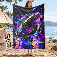 Neon Splash Football Coral Fleece Blanket Sports Fan Decor picture