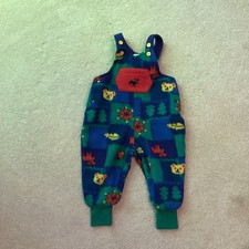 GYMBOREE RAINBOW TAG VINTAGE FLEECE XS 9-18 MONTH ONE PIECE OUTFIT, BEAR/ TREES picture