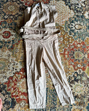 ACACIA Women’s Beige Cotton Twill Belted Button Front Collared Jumpsuit M picture