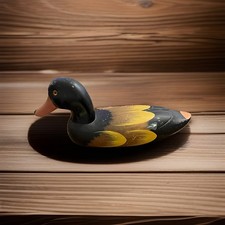 Vtg Hand Painted Wood Duck Decoy Glass Eyes Figurine Rustic Cabin Country Decor  picture