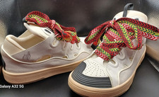 Lanvin White Leather Curb Sneaker 44 EU/ 11 US Size Multicolor& white laces picture