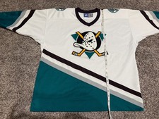 Mighty Ducks Anaheim VTG Starter Hockey Jersey Medium White Teal NHL 90s  picture