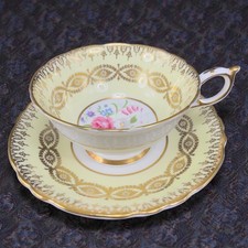 Antique Paragon Cabbage Rose Tea Cup and Saucer Set Heavy Gold Pattern England picture