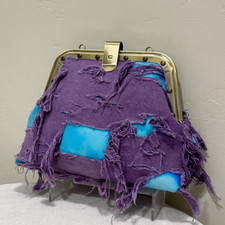 Unique Colorblock Cowhide Leather with Ripped Canvas, Metal Frame Bag, Crossbody picture