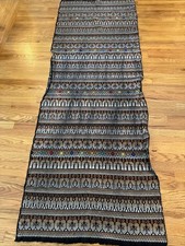Guatemalan Heavyweight Fabric Handwoven33” X 96” Black Brown Tan Multicolor Embr picture