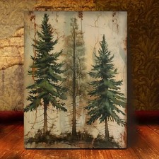 Vintage Rustic Pine Trees Distressed Canvas Wall Art Home Decor 16*24inch picture
