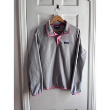 Patagonia Micro D Snap-T Fleece Pullover Heather Grey Pink Trim Women M picture