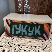 Lumbar Pillow Hooked IYKYK If Ya Know Ya Know Cushion Handmade NEW Furbish 19x8 picture