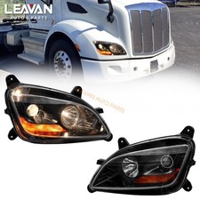For 2011-2021 Peterbilt 579 587 Halogen Type Projector Headlight Black Pair/Set picture