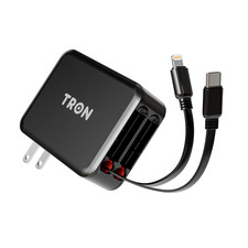 TRON 3 in 1 Retractable Wall Charger, 35W  Dual Cabl  USB C amd L picture