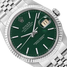 Rolex Datejust 1601 36mm Green Dial 18K White Gold Bezel Jubilee Watch picture
