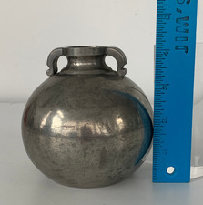 1930s Art Deco Pewter Vase Swedish GAB Tenn Metal Round Two Handle Sweden picture