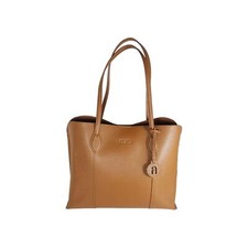 Furla Women's Vittoria Brown  Pebbled Leather Logo Tote Handbags Purse picture