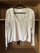 Vintage Havana Pale Blush Tan Lace-Up V-Neck Long Sleeve Grommet Top picture
