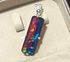 Certified 82.6 Ct Natural Ammolite 925 Silver Emerald Cut Pendant Loose Gemstone picture