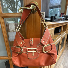Authentic Jimmy Choo Tulita Orange Shoulder Bag Gold Hardware Top Buckle picture
