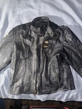 Vintage Harley Davidson Leather Motorcycle Jacket Black Flame HOG Biker picture