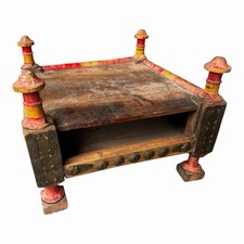 Vintage Punjabi / Indian Bajot Tea Table – Hand-Painted Wood & Brass Detail picture
