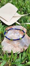 Handmade Genuine Untreated Faceted Lapis Lazuli & Jade Bracelet w/ Silver Spacer picture