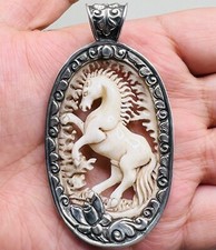 Wonderful solid silver Tibetan carved animal horse figure pendant picture