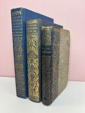 3 antique books, BLUE/GOLD, Jules Verne Abandoned, Goethe, Goldsmith, Gray picture