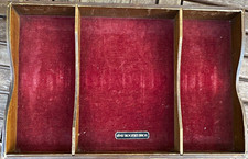 Vtg 1847 Rogers Bros Wood Desk Organizer Tray Burgundy Felt 3 Compartments picture