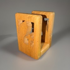 Vtg Hand Carved Wooden Praying Hands & Cross Napkin/Bible Holder Religious Decor picture
