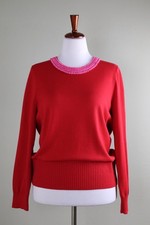 TALBOTS NWT $109 Red Embellished Beaded Collar Pullover Sweater Top Size Large picture