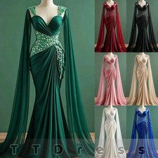 Elegant Mermaid Evening Gown Long Chiffon Cape Sleeves Beaded Formal Dress Prom picture