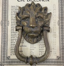 Rare Large Antique French Bronze Door Knocker Lion c1800's picture