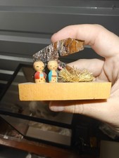 Vintage Japanese Kokeshi Doll Miniature Wood Bark Diorama Lake Towada Folk Art picture