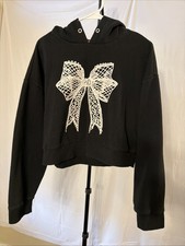 Hot Topic Cosmic Aura Delight In The Darkness Bow Crop Hoodie Black Plus Size XL picture
