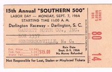 1964 Southern 500 ticket Stub Buck Baker Winner Rare VHTF picture