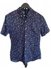 Bonobos Floral Button Up Shirt Men's Medium Slim Fit Navy Pink 100% Cotton picture