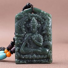 100% Chinses Hetian Jade Hand-carved Goddess of Mercy Necklace Pendant Amulet picture