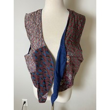 Vintage 70s Handmade Patchwork Vest Boho Eclectic Multi Pattern Burgundy Cottage picture