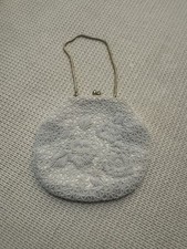 Vintage 1950’s Bridal Purse White Floral Beaded Evening Bag picture