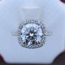2.52 TCW Round Cut Moissanite 4-Claw Halo Engagement Ring 14k White Gold Plated picture
