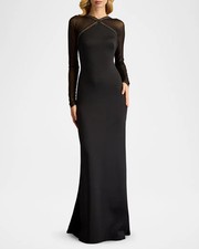 Sho Tadashi Shoji Black Illusion Long Sleeve Mermaid Gown Size 16 $318 picture