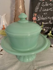 Vtg Rare McKee Jadeite Cheese Candy  Dome Cover with Knob Lid  1930's EX picture