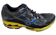 Size 9.5 - Mizuno Wave Rider 15 Running Shoes Mesh Black Blue Yellow Men's picture