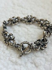 925 Sterling Silver Fleur de Lis Bracelet Oxidized Heavy 51.9g 8-8.5